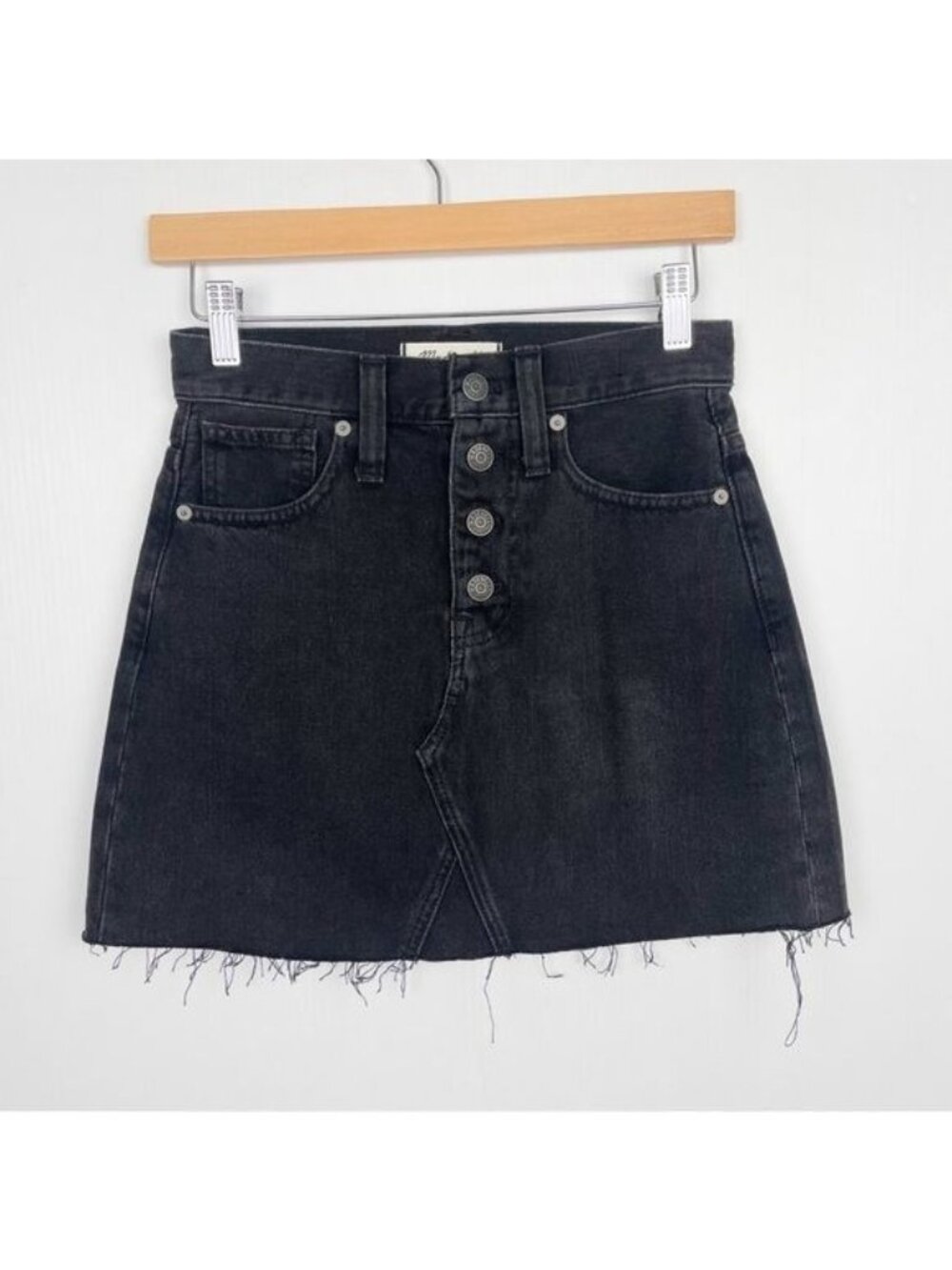 Madewell High Waist Button Front Rigid Denim A-Line denim Skirt Black L4538